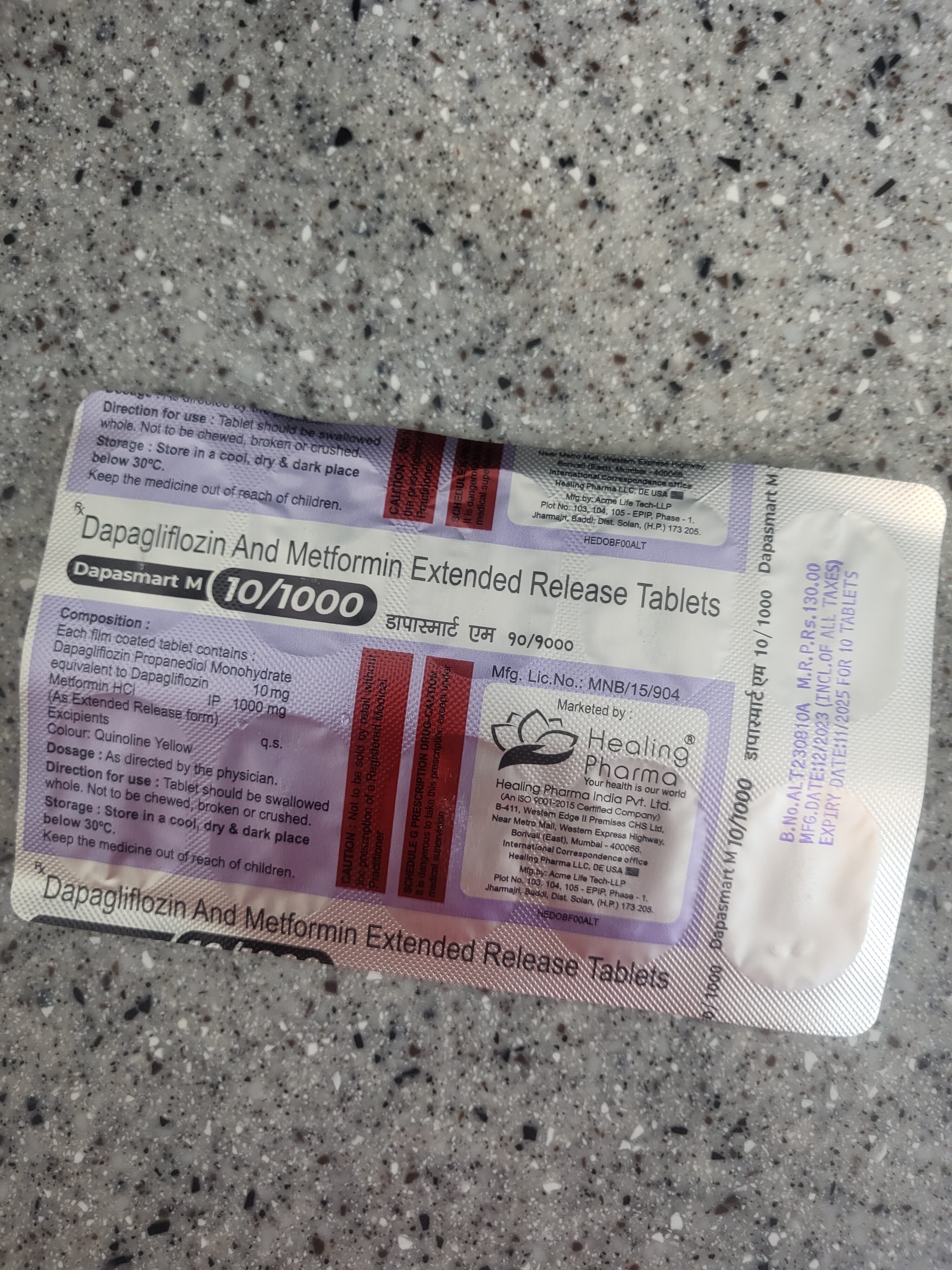 다파스마트 M 10/1000( Dapagliflozin 10mg + Metformin 1000mg ) 직구 후기